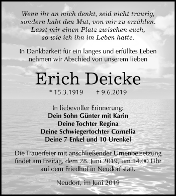 Traueranzeige von Erich Deicke von Mitteldeutsche Zeitung