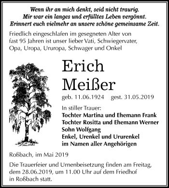 Traueranzeige von Erich Meißer von Mitteldeutsche Zeitung Merseburg/Querfurt