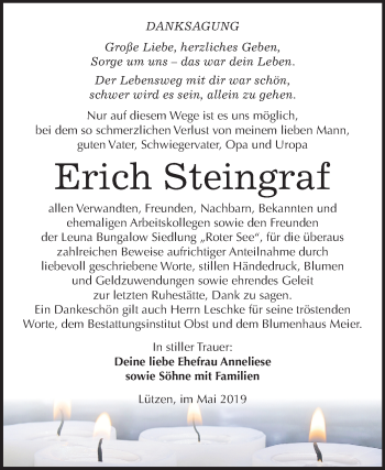 Traueranzeige von Erich Steingraf von Mitteldeutsche Zeitung Weißenfels