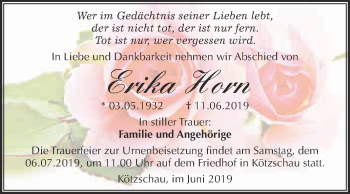 Traueranzeige von Erika Horn von Super Sonntag Merseburg