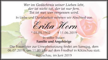 Traueranzeige von Erika Horn von Mitteldeutsche Zeitung Merseburg/Querfurt