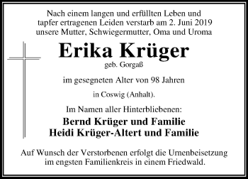 Traueranzeige von Erika Krüger von Mitteldeutsche Zeitung
