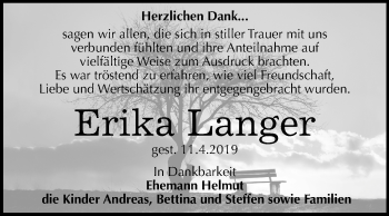 Traueranzeige von Erika Langer von Mitteldeutsche Zeitung