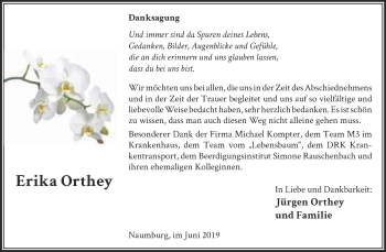 Traueranzeige von Erika Orthey von WVG - Wochenspiegel NMB / WSF / ZTZ
