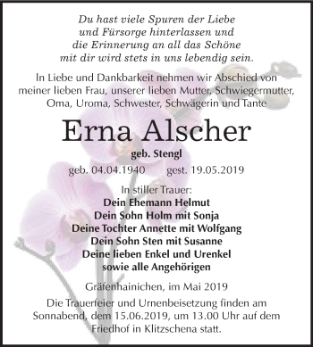 Traueranzeige von Erna Alscher von Mitteldeutsche Zeitung