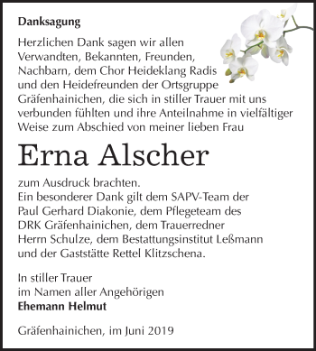Traueranzeige von Erna Alscher von Mitteldeutsche Zeitung