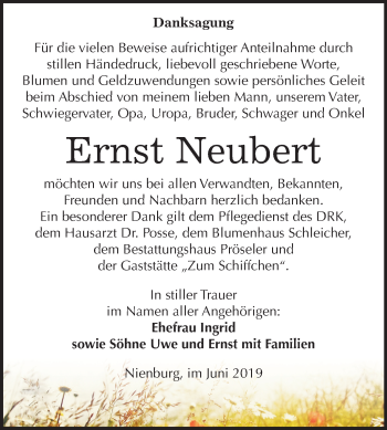 Traueranzeige von Ernst Neubert von Mitteldeutsche Zeitung Bernburg