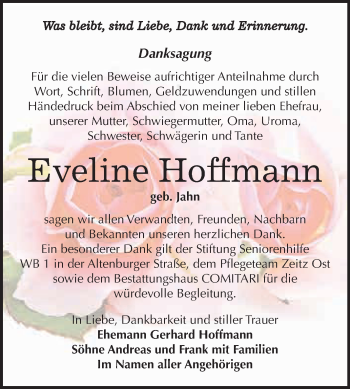 Traueranzeige von Eveline Hoffmann von WVG - Wochenspiegel NMB / WSF / ZTZ