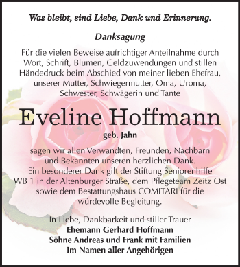 Traueranzeige von Eveline Hoffmann von Mitteldeutsche Zeitung Zeitz