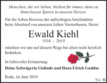 Traueranzeige von Ewald Kiehl von Mitteldeutsche Zeitung Zeitz