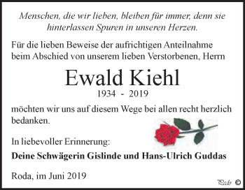 Traueranzeige von Ewald Kiehl von WVG - Wochenspiegel NMB / WSF / ZTZ
