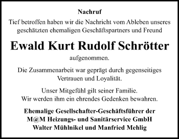 Traueranzeige von Ewald Kurt Rudolf Schrötter von Mitteldeutsche Zeitung Bitterfeld