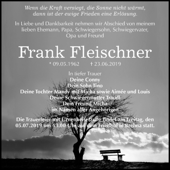 Traueranzeige von Frank Fleischner von Mitteldeutsche Zeitung Bitterfeld