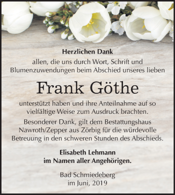 Traueranzeige von Frank Göthe von Mitteldeutsche Zeitung