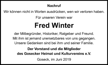 Traueranzeige von Fred Winter von Mitteldeutsche Zeitung Weißenfels