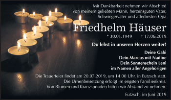 Traueranzeige von Friedhelm Häuser von Mitteldeutsche Zeitung