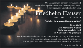 Traueranzeige von Friedhelm Häuser von Super Sonntag Wittenberg