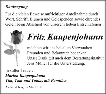 Traueranzeige von Fritz Kaupenjohann von Mitteldeutsche Zeitung Aschersleben
