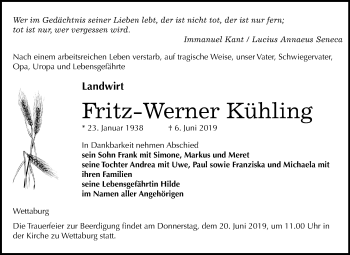 Traueranzeige von Fritz-Werner Kühling von Mitteldeutsche Zeitung
