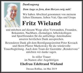Traueranzeige von Fritz Wieland von Mitteldeutsche Zeitung