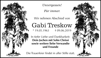 Traueranzeige von Gabi Treskow von Mitteldeutsche Zeitung Dessau-Roßlau