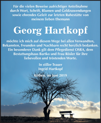 Traueranzeige von Georg Hartkopf von Mitteldeutsche Zeitung Köthen