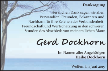 Traueranzeige von Gerd Dockhorn von WVG - Wochenspiegel Bitterfeld