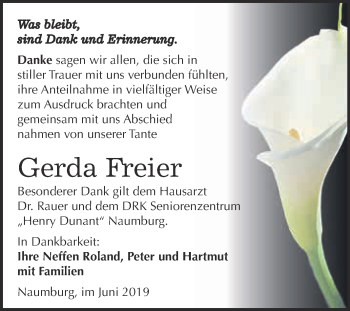 Traueranzeige von Gerda Freier von WVG - Wochenspiegel NMB / WSF / ZTZ