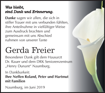 Traueranzeige von Gerda Freier von Mitteldeutsche Zeitung