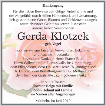 Traueranzeige von Gerda Klotzek von Mitteldeutsche Zeitung Merseburg/Querfurt