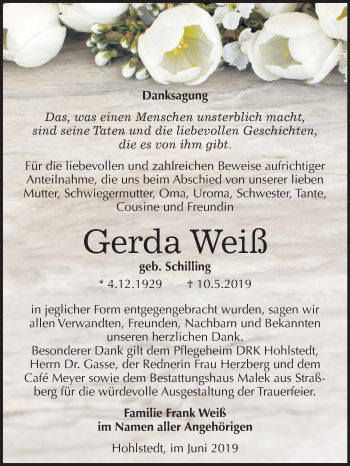 Traueranzeige von Gerda Weiß von Mitteldeutsche Zeitung
