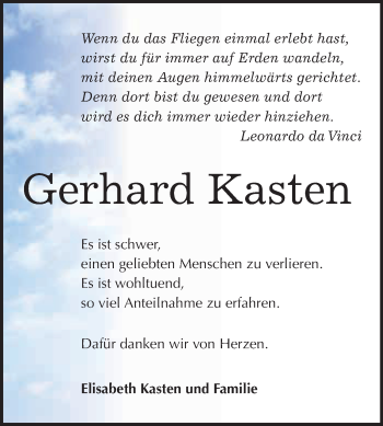 Traueranzeige von Gerhard Kasten von WVG - Wochenspiegel Quedlinburg