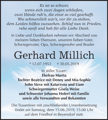 Traueranzeige von Gerhard Millich von Mitteldeutsche Zeitung Bitterfeld