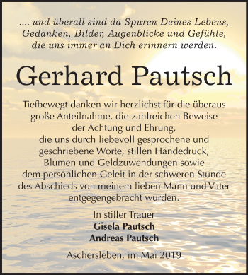 Traueranzeige von Gerhard Pautsch von Mitteldeutsche Zeitung Aschersleben