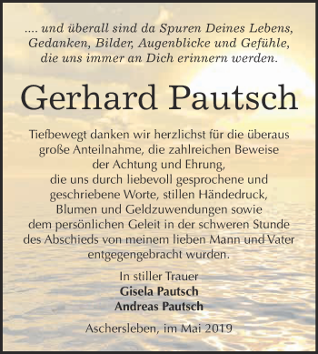 Traueranzeige von Gerhard Pautsch von Super Sonntag Aschersleben