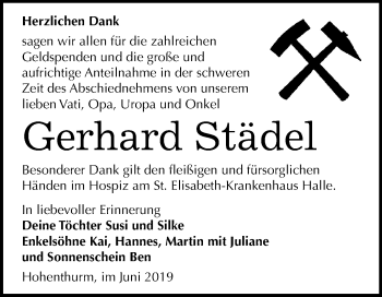 Traueranzeige von Gerhard Städel von Mitteldeutsche Zeitung Halle/Saalkreis