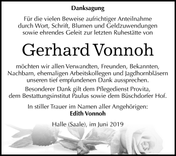 Traueranzeige von Gerhard Vonnoh von Mitteldeutsche Zeitung Halle/Saalkreis