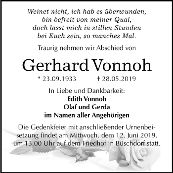 Traueranzeige von Gerhard Vonnoh von Mitteldeutsche Zeitung Halle/Saalkreis