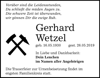 Traueranzeige von Gerhard Wetzel von Mitteldeutsche Zeitung Merseburg/Querfurt