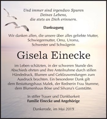 Traueranzeige von Gisela Einecke von Mitteldeutsche Zeitung
