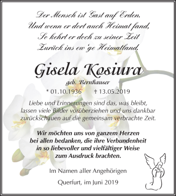 Traueranzeige von Gisela Kosiura von Mitteldeutsche Zeitung Merseburg/Querfurt