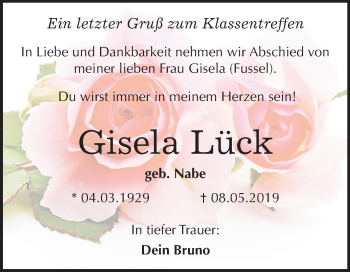 Traueranzeige von Gisela Lück von Mitteldeutsche Zeitung