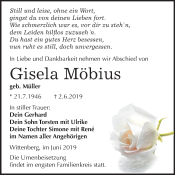 Traueranzeige von Gisela Möbius von Mitteldeutsche Zeitung