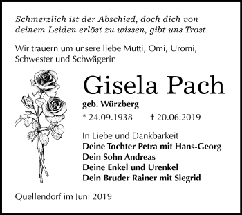 Traueranzeige von Gisela Pach von Mitteldeutsche Zeitung Köthen