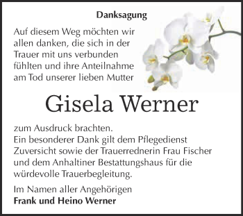 Traueranzeige von Gisela Werner von WVG - Wochenspiegel Dessau / Köthen