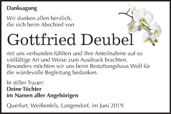 Traueranzeige von Gottfried Deubel von Mitteldeutsche Zeitung Weißenfels