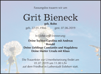 Traueranzeige von Grit Bieneck von Mitteldeutsche Zeitung