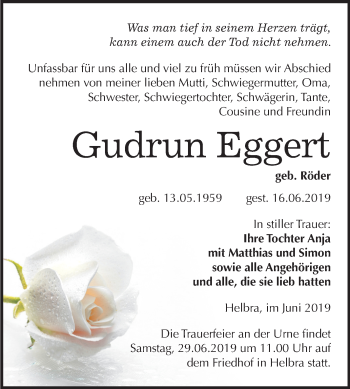 Traueranzeige von Gudrun Eggert von Mitteldeutsche Zeitung