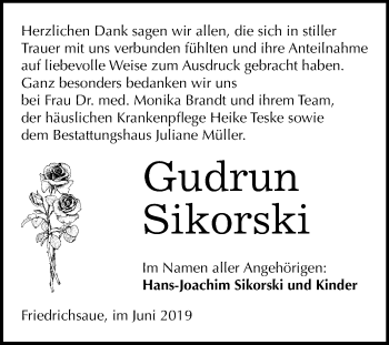 Traueranzeige von Gudrun Sikorski von Mitteldeutsche Zeitung Aschersleben