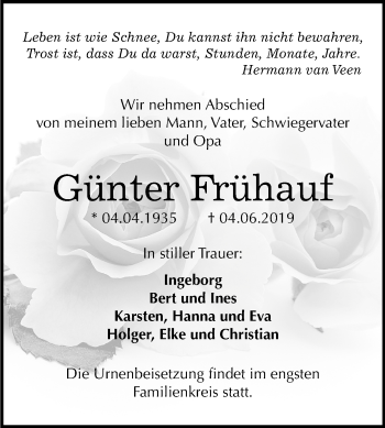 Traueranzeige von Günter Frühauf von Mitteldeutsche Zeitung Halle/Saalkreis